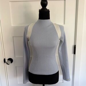 Cordova Ribbed Merino Wool Sweater in Light Blue and Cream